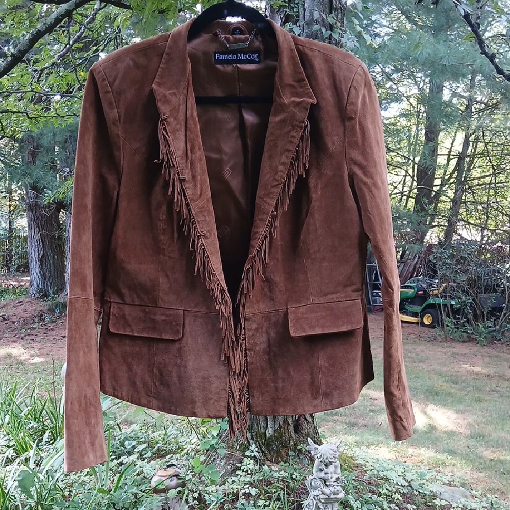 Pamela McCoy Tan Suede Fringe Blazer